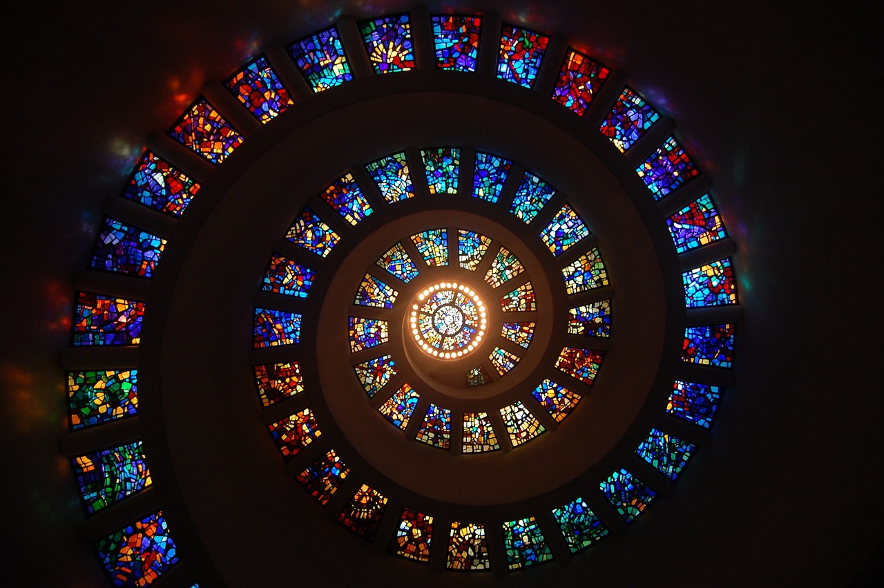 stained glass, spiral, circle, spiritual